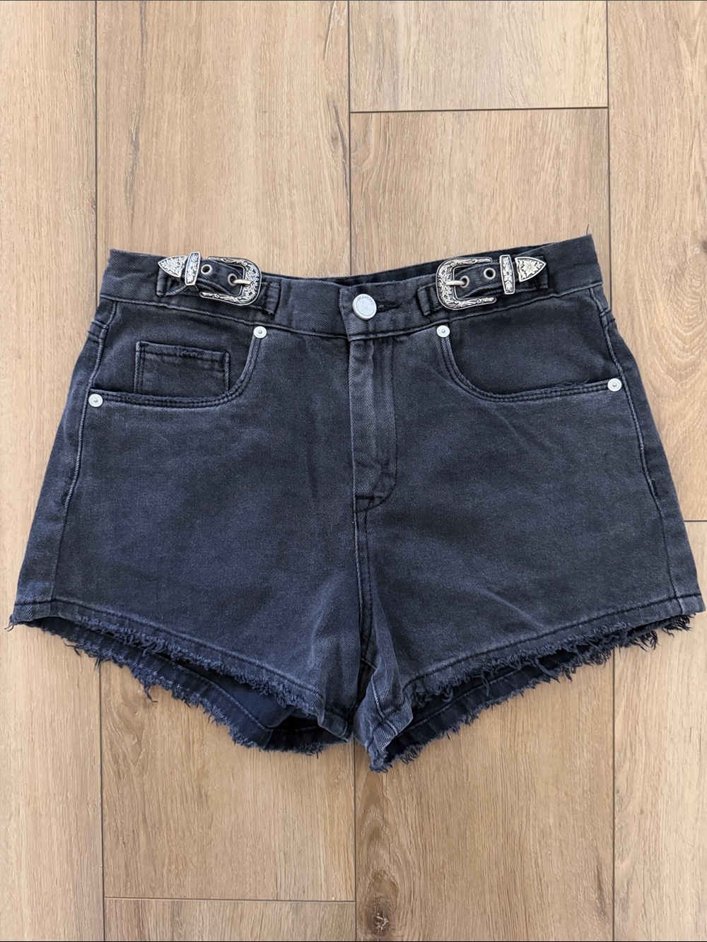 Black Mid-Rise Frayed Hem Women's Denim Shorts